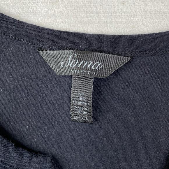 Soma Sleepshirt Sz L Black Butterflies Cotton Pajamas Night Gown 1/4 Button - Picture 4 of 9